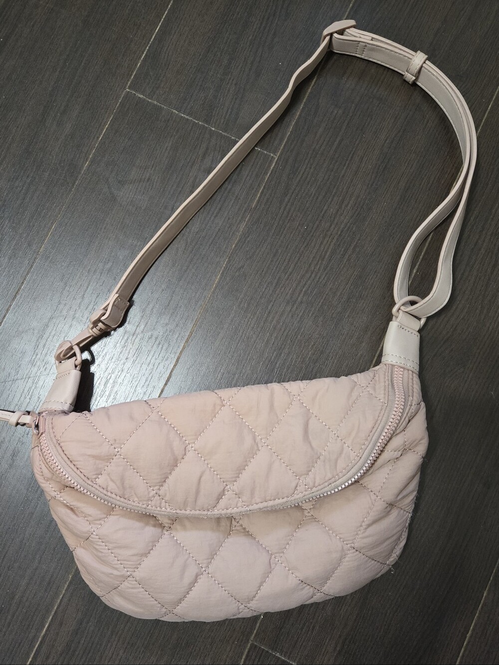 POPPY & PEONIES Large Quilted Blush Pink Crossbody Bag, Women's Shoulder Purse